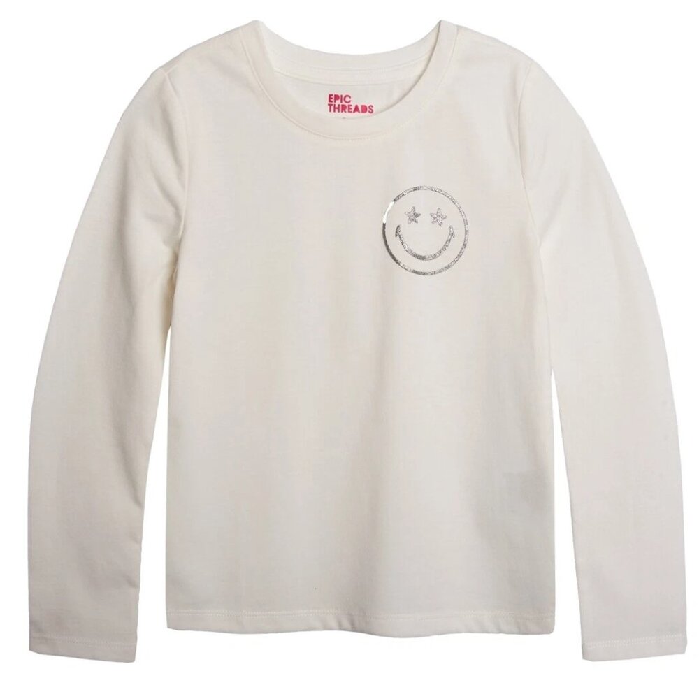 Epic Threads Little Girls Smiley Face Graphic T-shirt, White Size 6